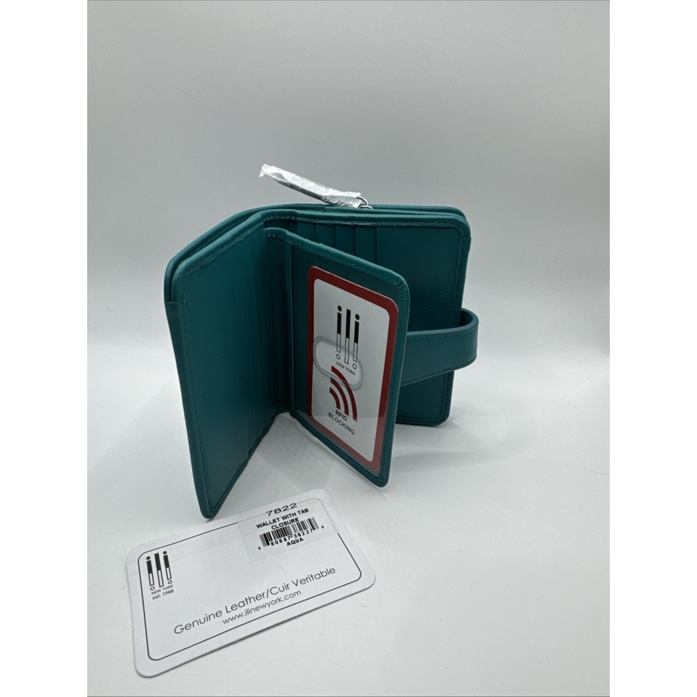 iLi New York Leather RFID Wallet With Tab Closure  Aqua #891